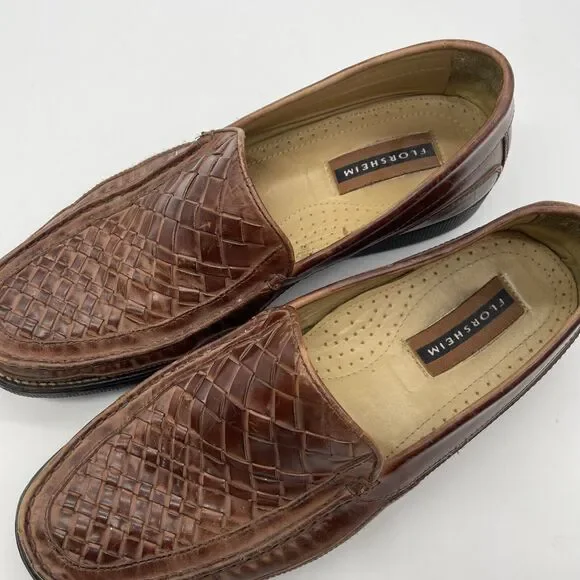 Florsheim Marshall Men's Size 10 D Brown Woven Leather Slip On Shoes Loafers - Picture 3 of 9